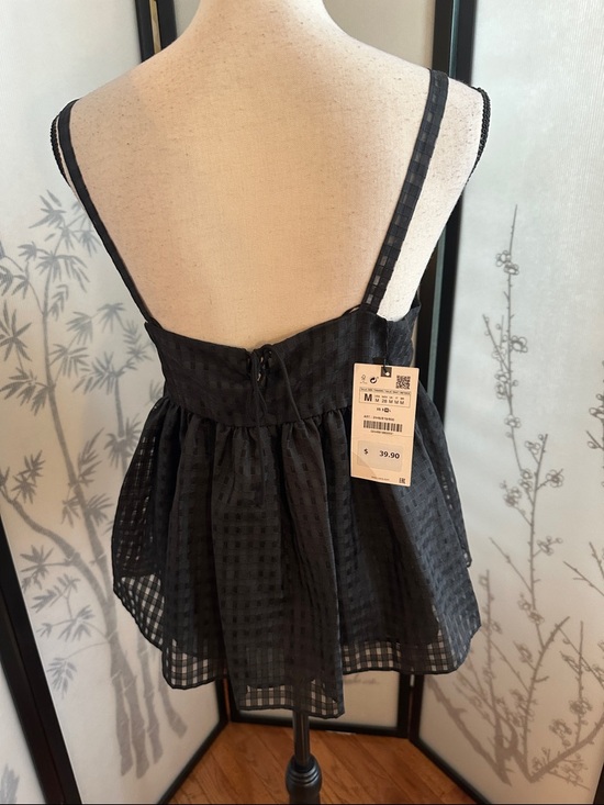 NWT Zara Black Checkered Peplum Camisole - Picture 4 of 6